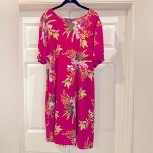 Alexandra & Oak short sleeve knee length dress in bright tropical colors.